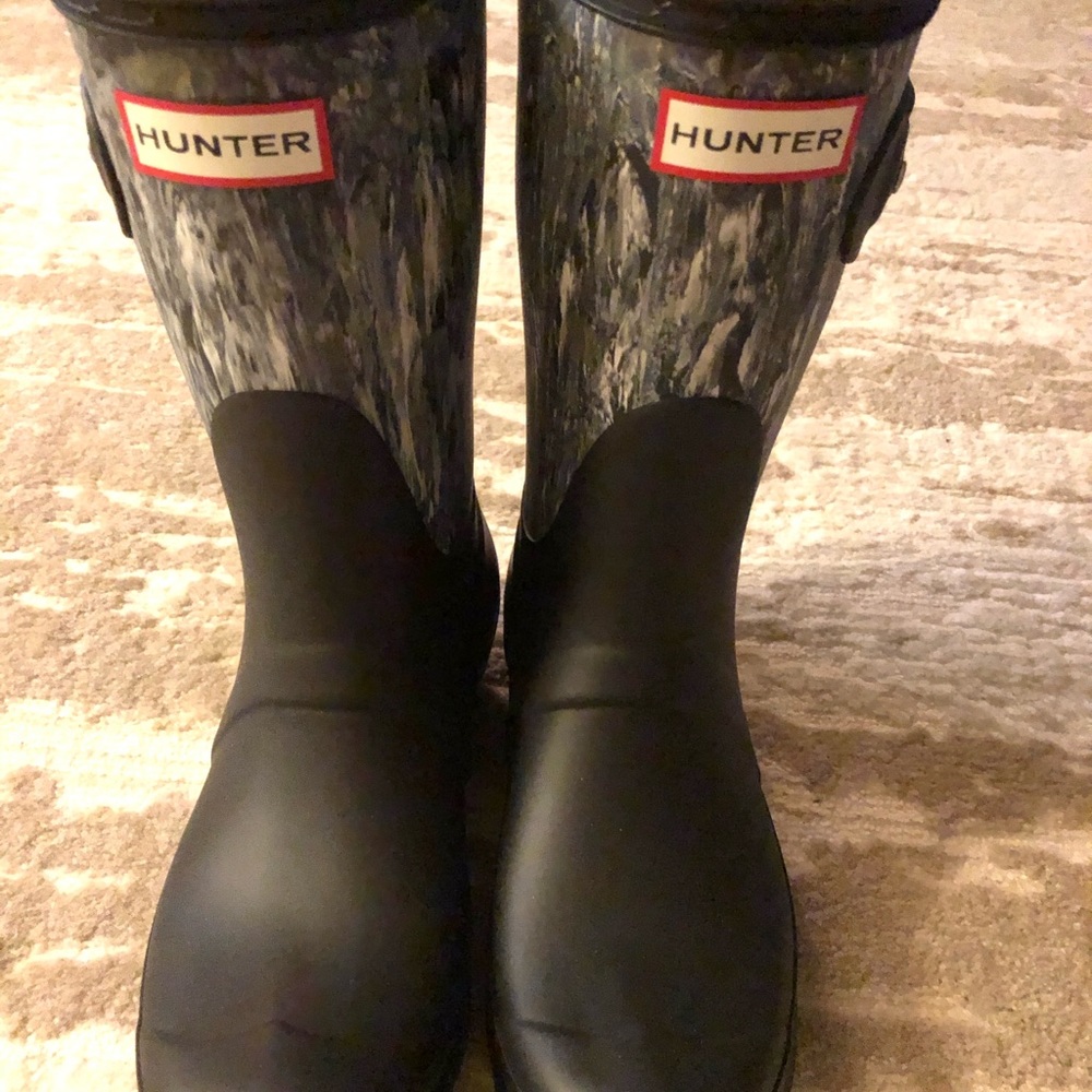 Hunter Short Rain Boots New Black and Grey Multi 8